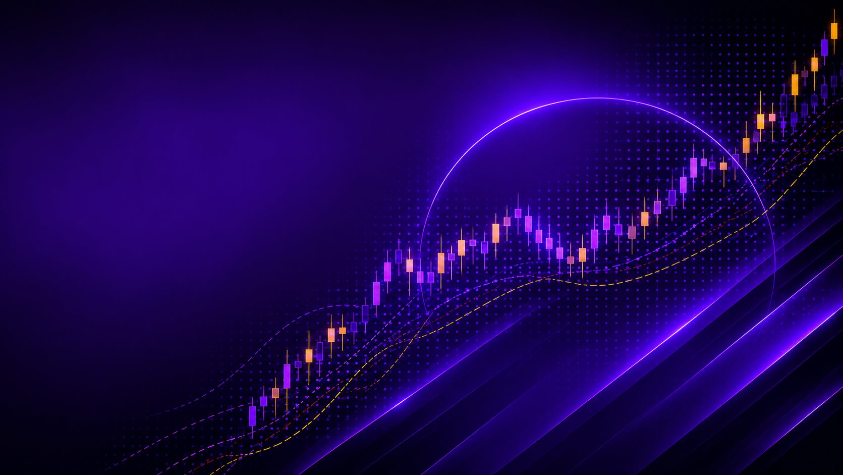 Rising candlestick chart on a purple background
